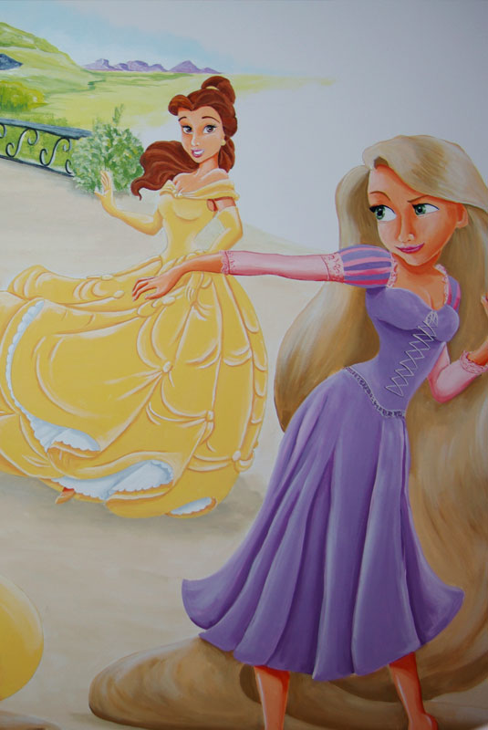 Muurschildering Disney prinsessen en Rapunzel